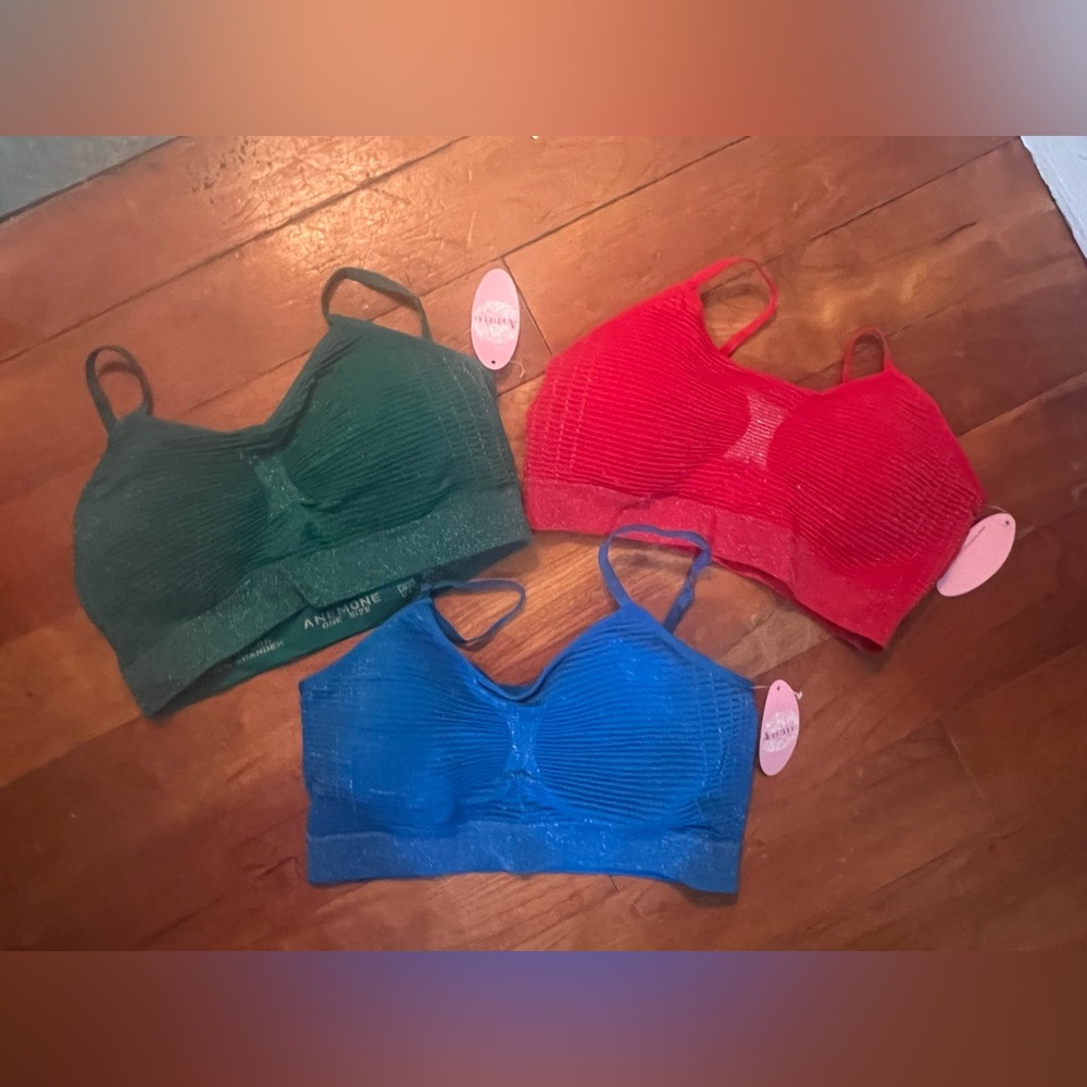 Anemone 3 Pack Glittery Green Pink and Blue Stretch Bras